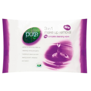 Pure 3 in 1 Makeup Removal Cleansing Wipes 25 Pack